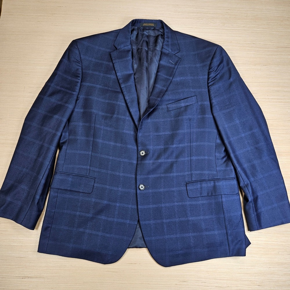 Jos A Bank Reserve Mens Blazer 48R Blue Windowpane Wool Cashmere Granada Ethomas